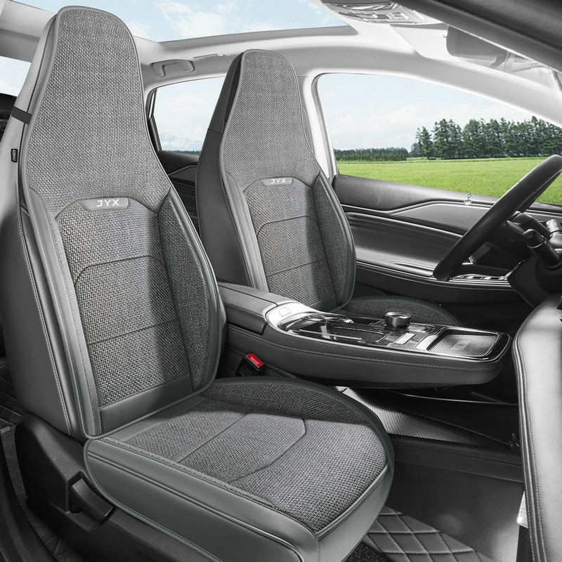 Two-Piece Set of Front One-Piece Car Seat Cushions, Made of Linen, Suitable for All Seasons and Applicable to One-Piece Seats