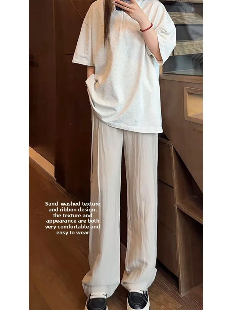 

White Textured Linen Men's Summer Thin Straight Leg Casual Pants Quick Dry Cleanfit Loose Fit Breathable No Stretch Elastic