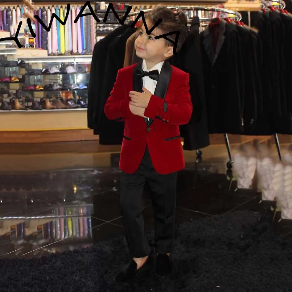 2023 Boy 3-Pieces Slim Fit Velvet Shawl Lapel Tuxedo Jacket Set [jacket, pants, bow tie] Cute Suit Boy‘s Suit