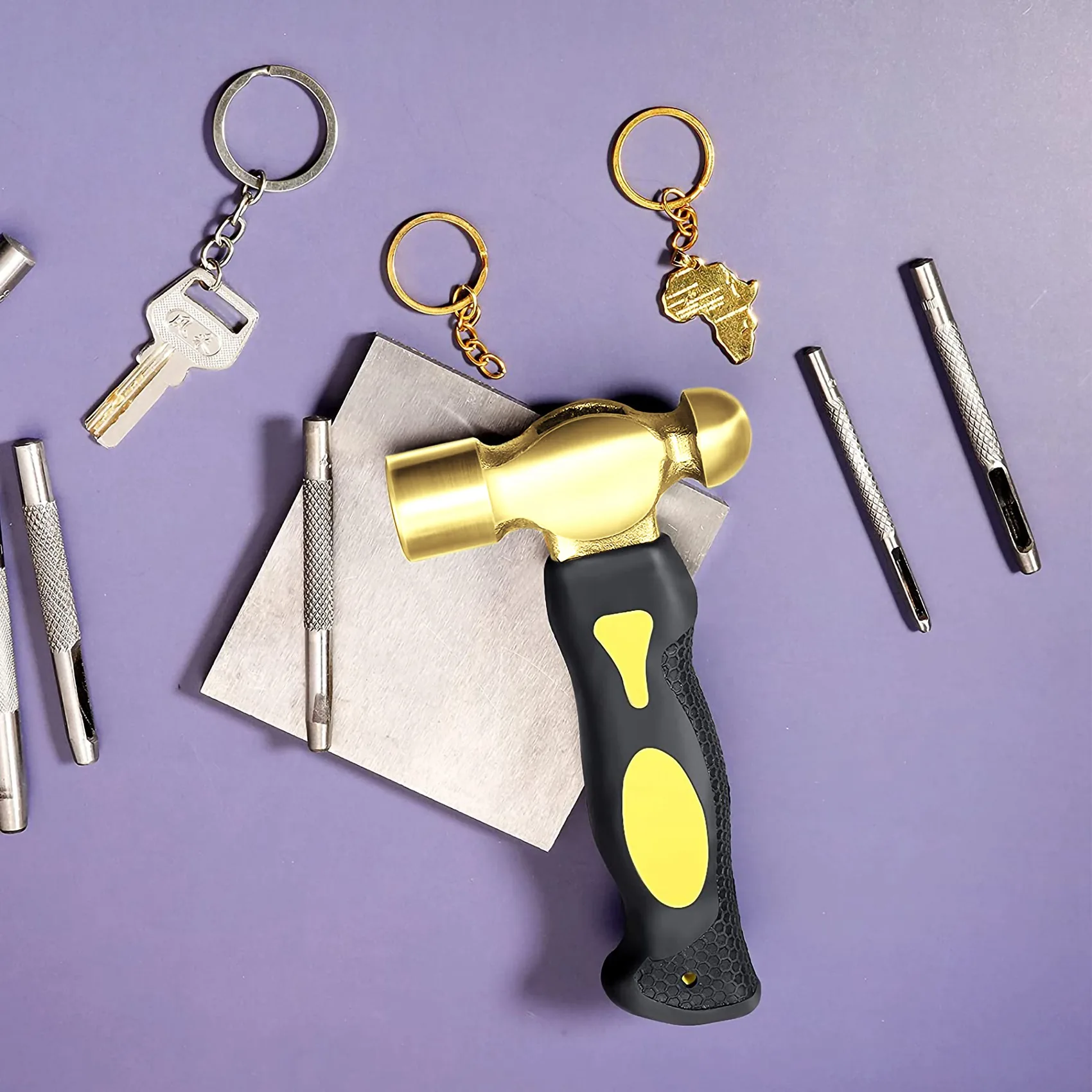 AA26P 1Lb marteau d'estampage en métal en laiton têtes de maillet Double face marteau en laiton avec enclume de fer pour bricolage artisanat artisanat fabrication de bijoux