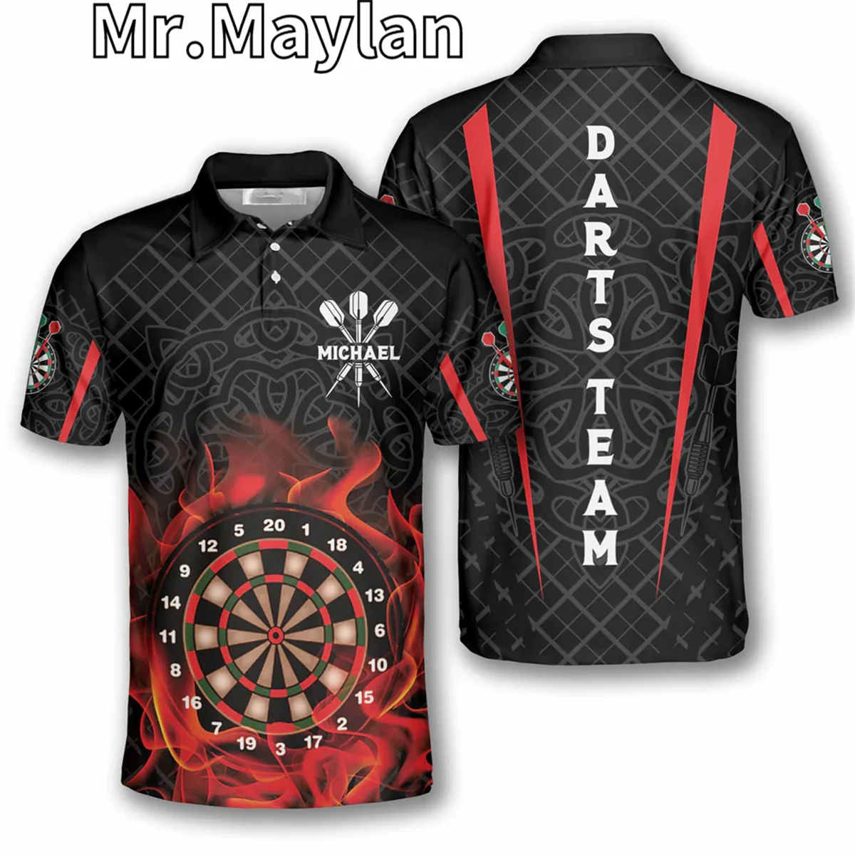 Personalized Name Addict Celtic Pattern Darts 3D Printed Polo Shirt for Men/Women Dart Team Uniform Tshirt Gift For Darts Lovers