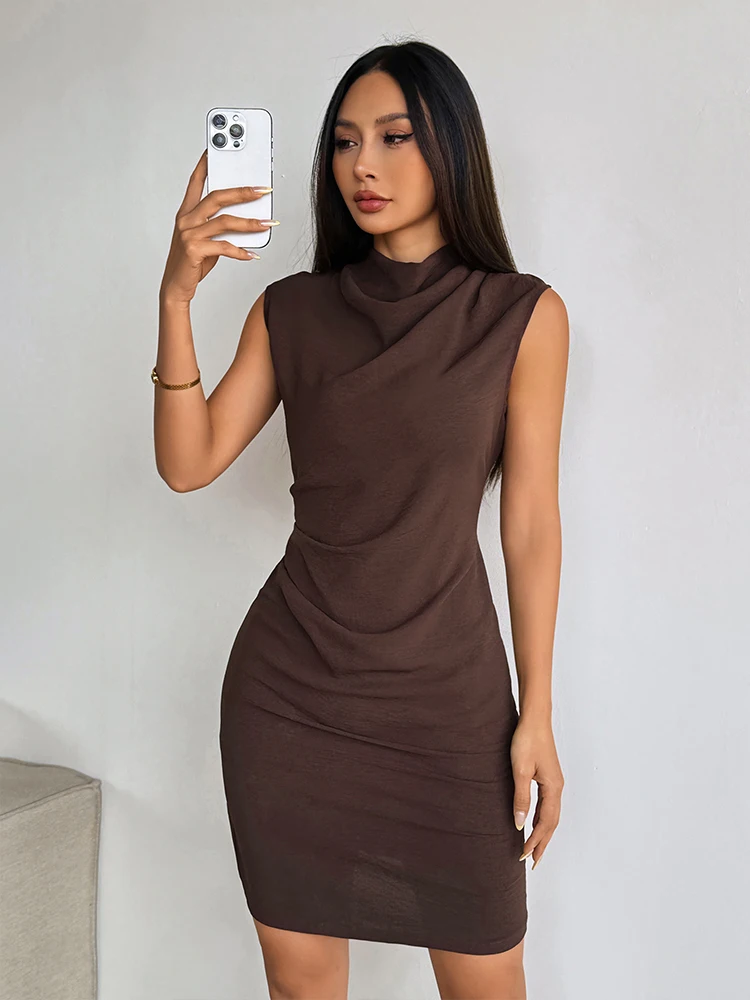Summer Fashion New Women Dresses Streetwear Sexy Solid Casual Slim Half Turtleneck Dress Elegant Female Knitted Dresses Clothing