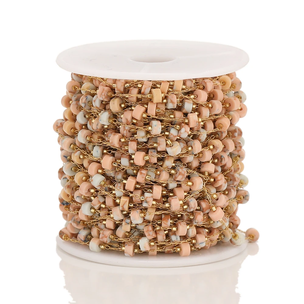 1 Meter Zylinder aus Naturstein mit Edelstahlketten für DIY-Schmuckherstellung, Halskettenzubehör, Armbandkomponenten und Zubehör – Detail 6