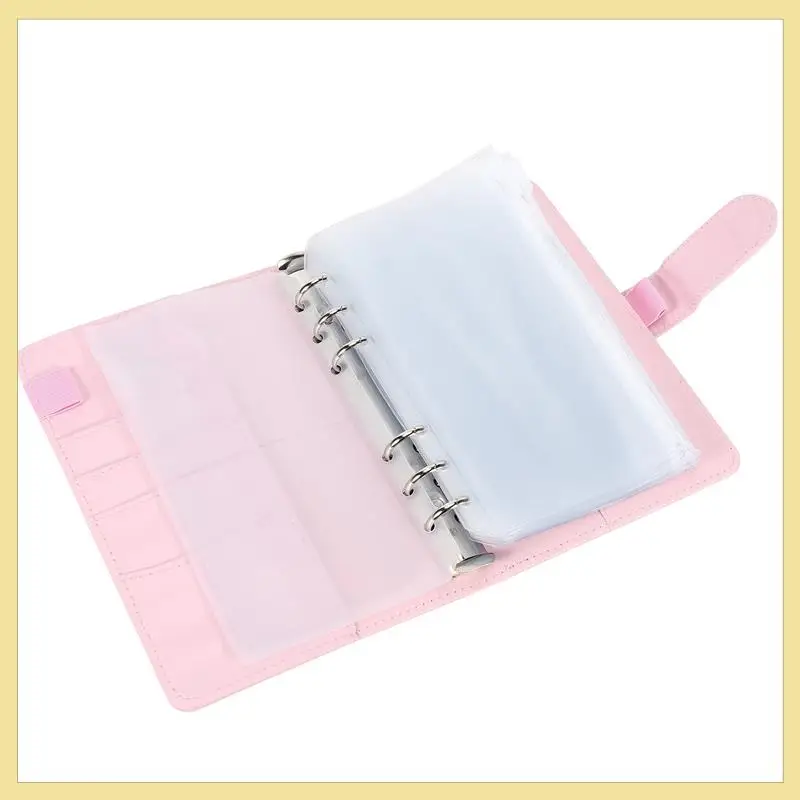 Сумки для папок TTKK-42 А6 с кожаной крышкой для папок, бюджетная папка с 18-кольцами и денежным конвертом, папка для экономии денег (розовая)