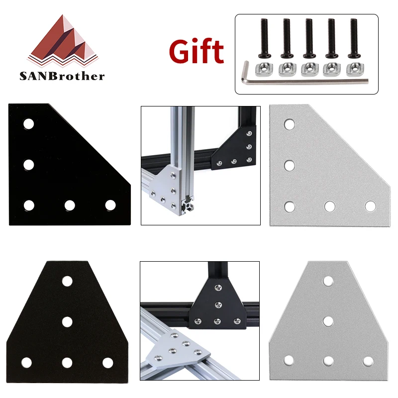 5 holes 90 degree joint board plate with T-Nuts corner angle bracket T/L connection joint strip 2020/3030/4040 aluminum profile