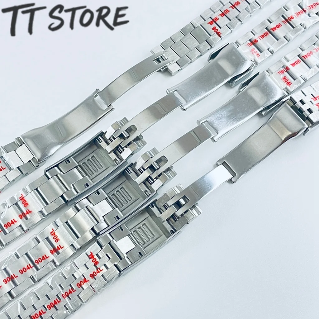 20mm Width 904L Solid Stainless Steel Watch Band Brushed Polished Oyster Bracelet Folding Buckle Glide Lock Clasp image 5