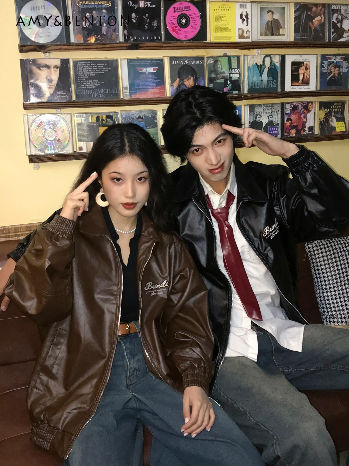 Autunno Inverno Nuovo stile retrò da donna Moto Giacca in pelle PU nera Coppia americana Outfit Giacca imbottita casual marrone