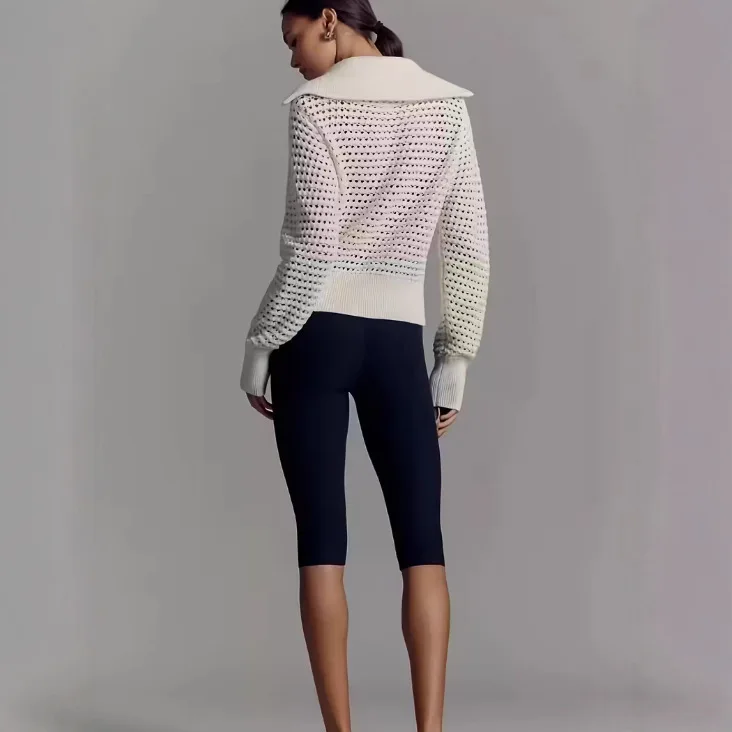 معطف نسائي جديد غير رسمي بسحاب منسوج مجوف لعام 2025