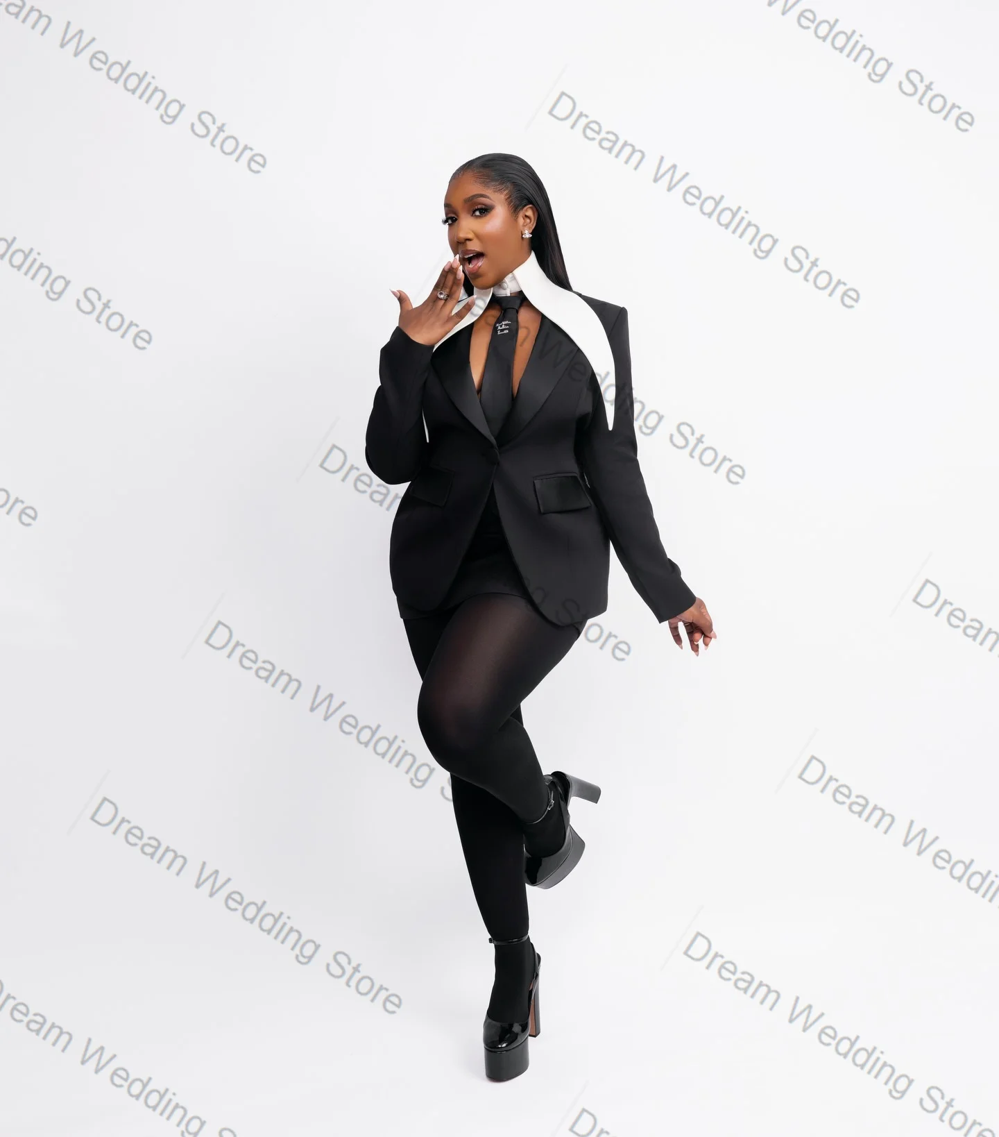 

Black Women Suit Set 2 Pcs Blazer+Pants Trousers Cotton Fashion Spring Formal Office Lady Jacket Customized Wedding Guest Coat