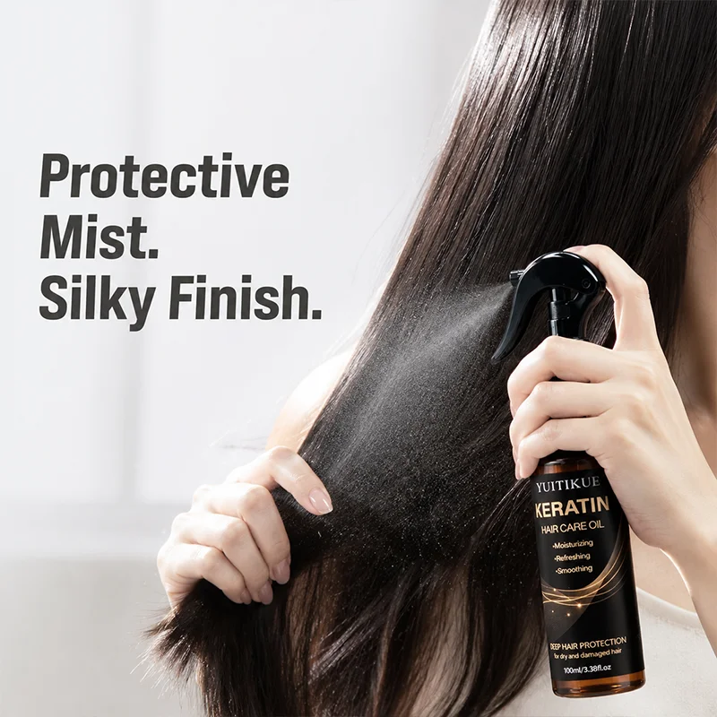 Keratin Hair Oil Spray Hydrate Dry Damaged Hair Anti Frizz Smooth Tangle Refreshing Heat Protection Hair Repair Care Mist