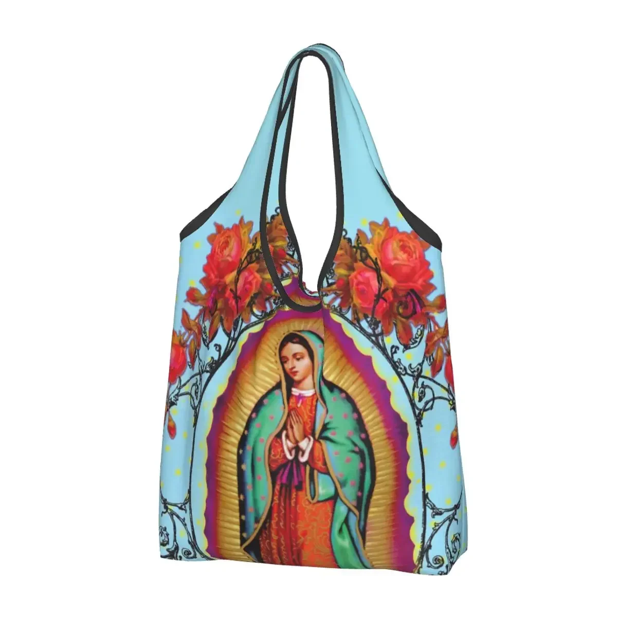 Christian Catholic Reusable Shopping Grocery Bags Foldable 50LB Weight Capacity Virgin Mary Eco Bag Eco-Friendly Eco-friendly