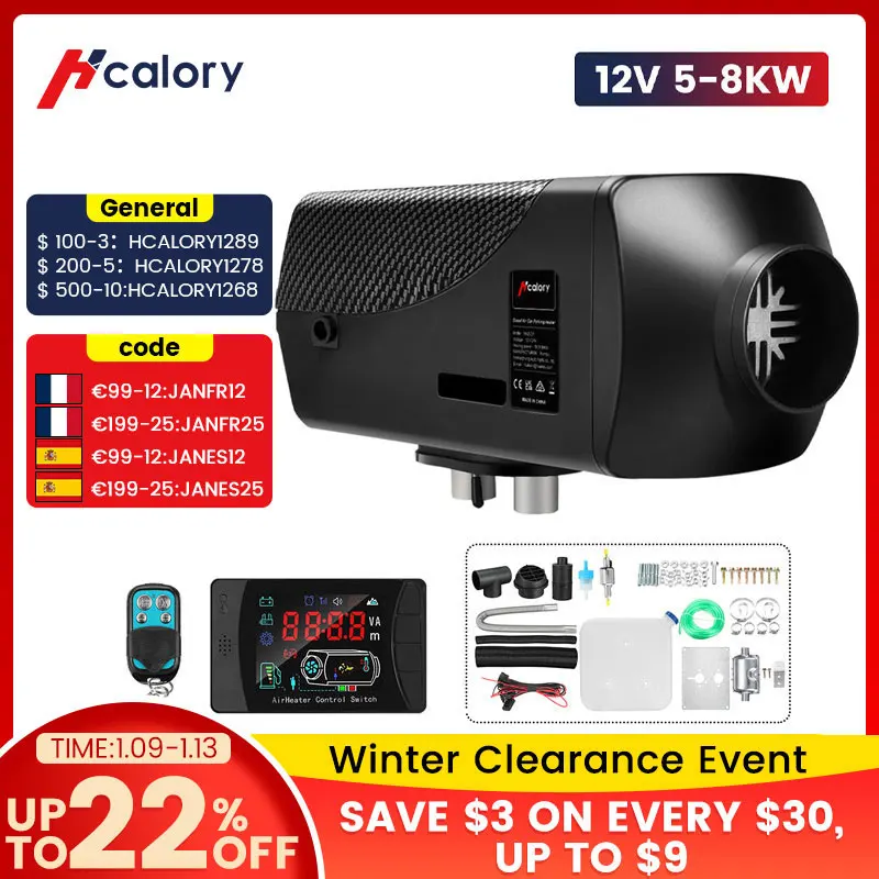 

Hcalory 12V 5-8KW Diesel Air Heater For Truck SUV Truck Caravan Motorhome LCD 0.1L/h +