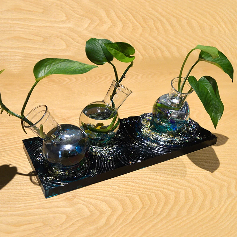 DM358 quadrato ondulazione acqua Halo vaso Base stampo in Silicone fai da te rettangolare Rippling vassoio vaso di fiori montaggio stampi in resina