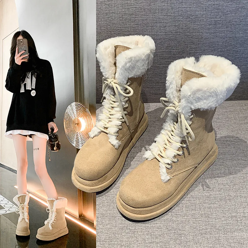 

Casual Simple Warm Thick-Soled Snow Boots for Women Winter Fleece-Lined Thickened 2025 New trendy warm cotton shoes