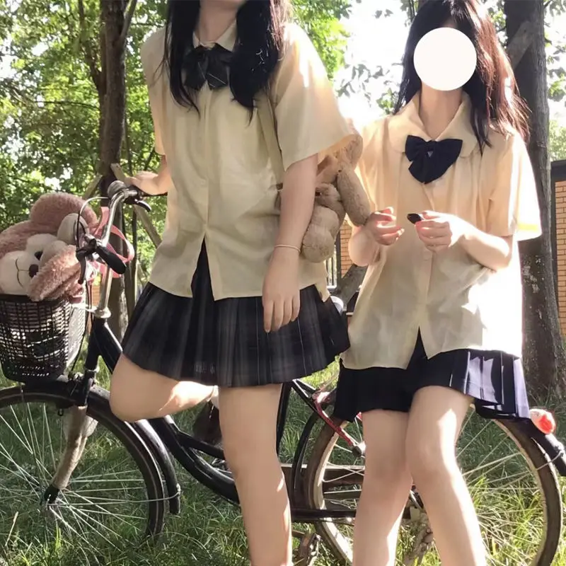 

2023 Original Authentic JK irt Women's Basic Doll Collar Blouse Skirt Set School orm Sle Polyester Summer Faion