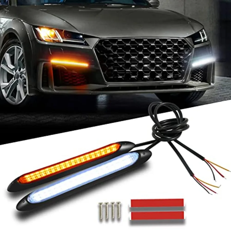 Daytime Runng Light 6 Super Bright for Auto Car Motorcycle Decorative Front Tail Light DRL LED Strip White Yellow Turn Signal S