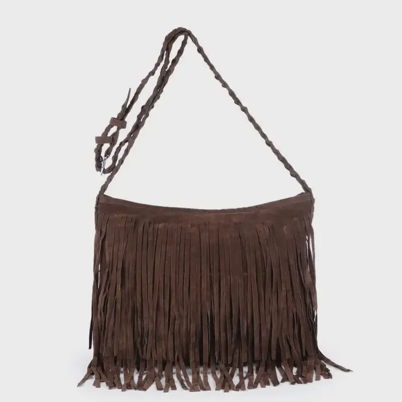 New matte fringed women's shoulder bag fashionable European and American leather velvet retro messenger bag