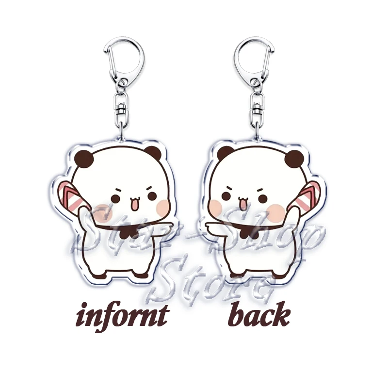 Bubu Dudu Rose Love Keychains Couple Bear Panda Acrylic Keyrings for Accessories Bag Pendant Key Chain Jewelry Fans Lovers Gifts