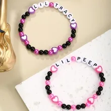 

Best-selling letter-shaped beaded heart-shaped couple's bracelet with elastic design.Perfect gift for a best friend
