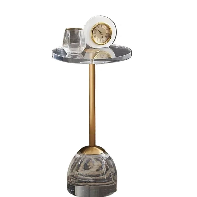 

Transparent acrylic sofa side table corner simple round small coffee table living room luxury