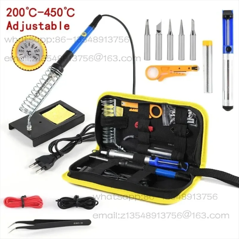 60W Internal‑Heated Adjustable Soldering Iron Kit Ceramic Constant‑Temp Repair Tool Bag