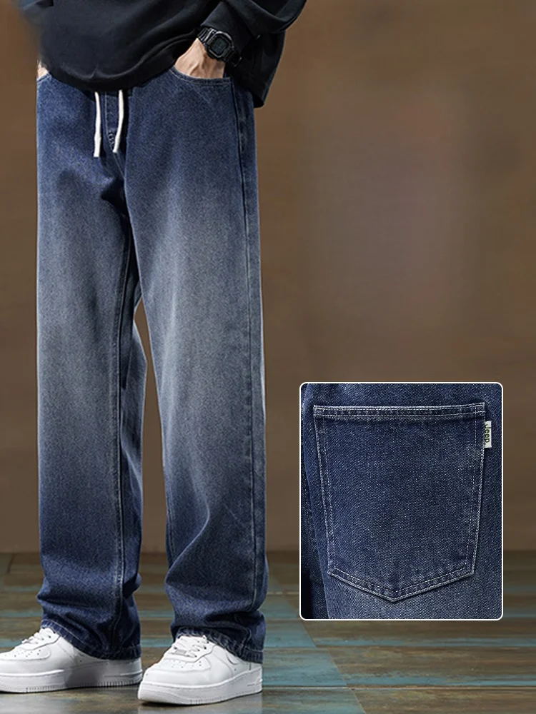 

Мужские джинсовые джинсы в американском стиле ретро, свободные прямые брюки с широкими штанинами, повседневные брюки High Street Sle, зимняя коллекция