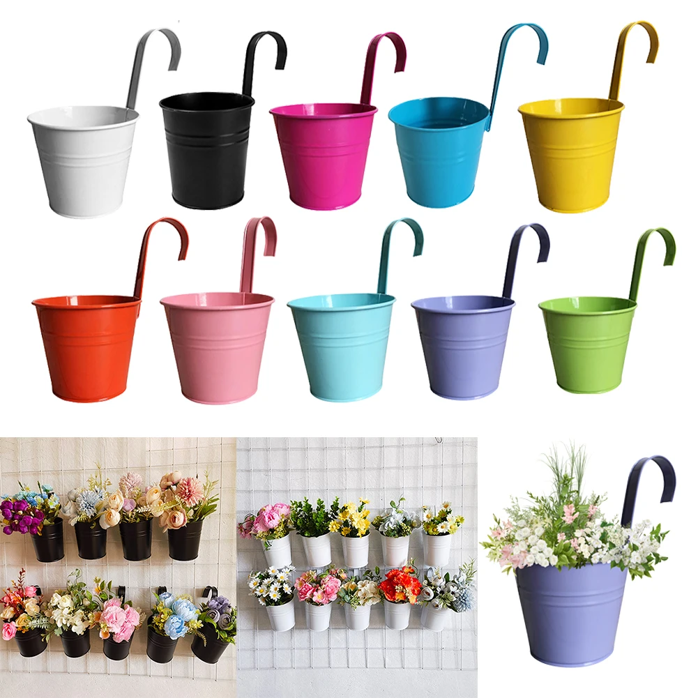 6/10Pcs Hanging Flower Pots Balcony Hanging Bucket Detachable Hook Fence Hanging Planters Wall Mounted Flower Pots For Garden