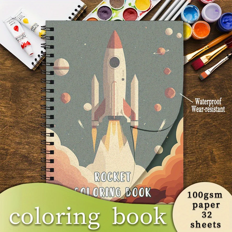 Space Rocket Adult Coloring Book - 8.3x 11.2 Inch 32 Page Coloring Book - Helps Reduce Stress and Ease Emotions