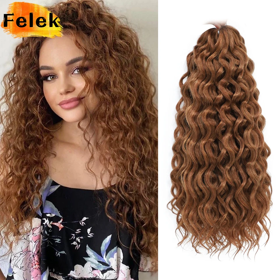 Chocolate Synthetic Ocean Wave Braiding Hair Extensions 18-24 Inch Hawaii Curly Crochet Braids Water Wave Twist Hair for Women
