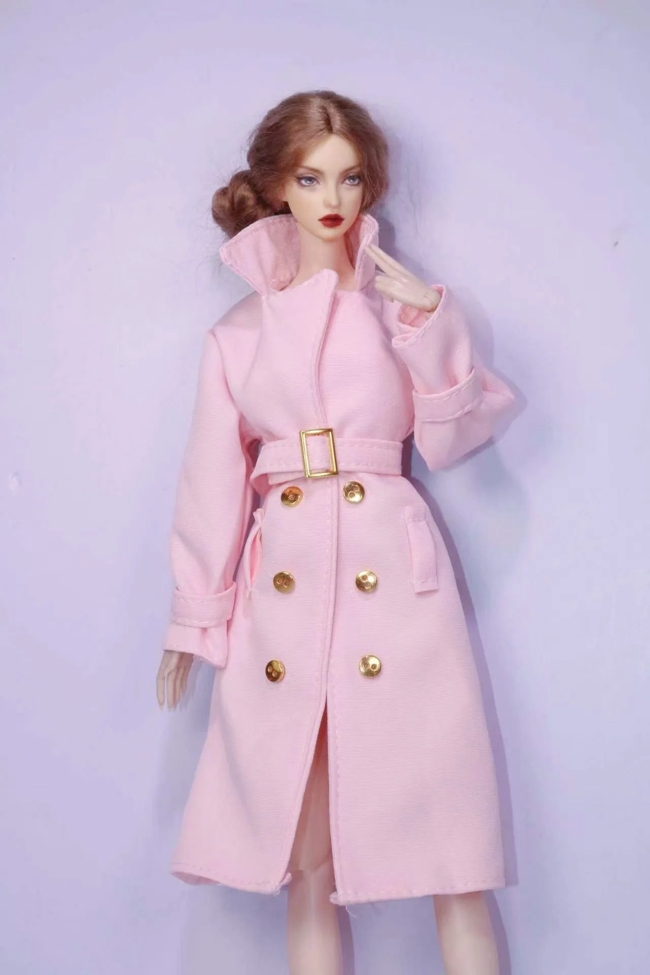 Long Trench Coat Outfit Set with Belt & Boots, Doll Clothes Accessories for 30cm BB FR Doll Dress Up Toy Parts