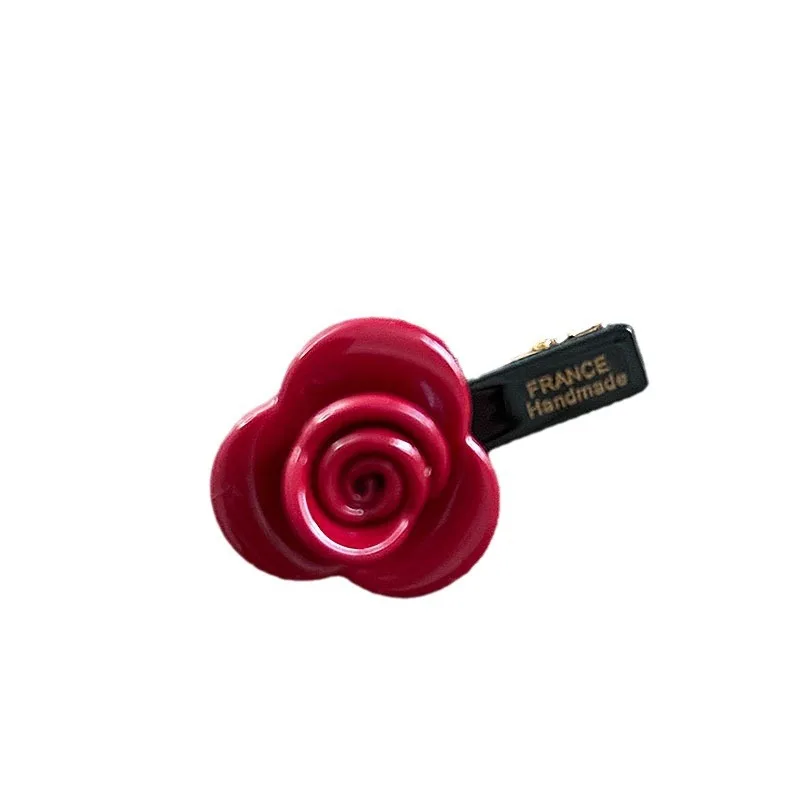 French Acetate Elegant Rose Flower Barrettes Tied-up Hair Side Clip Bangs Clip Niche Advanced Three-Dimensional Rose Female