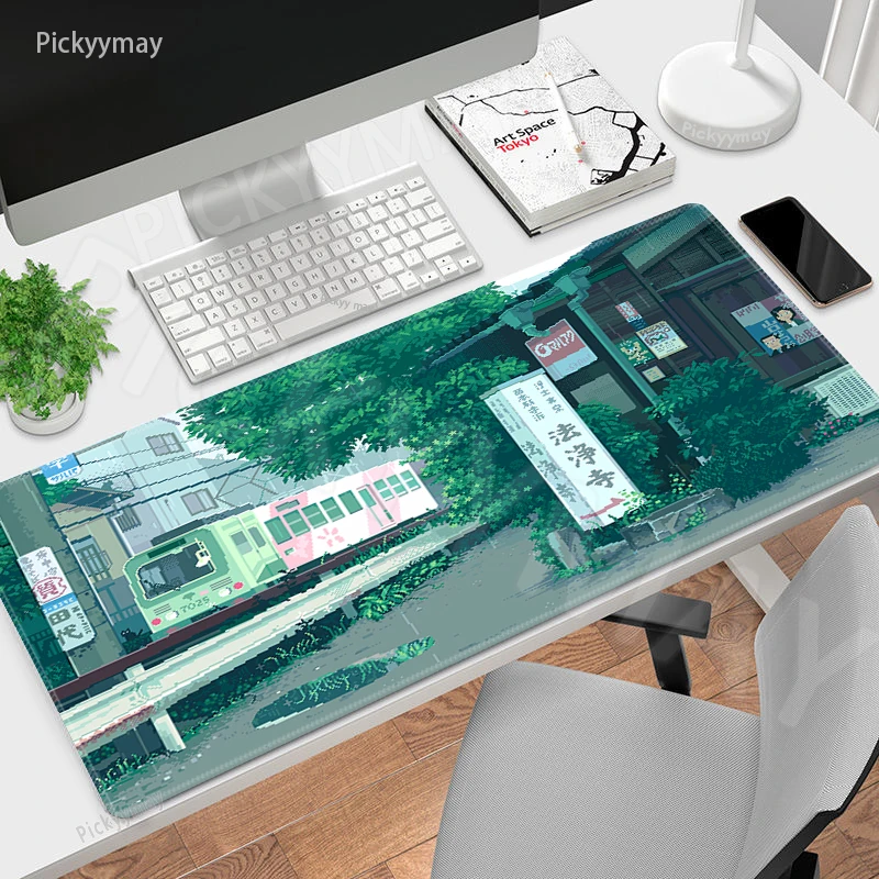 PC Gamer Mousepad Pixel Art Mouse Pad Office Large Mouse Mat Rubber Deskpads XXL Desk Mats Street Scenery Mousepads 900x400mm