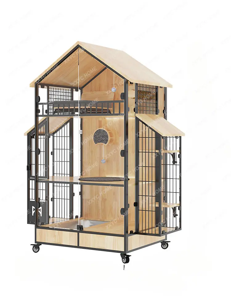 

Lantern Biyuan Panoramic Cat Villa with Toilet Solid Wood Luxury Cat House Oversized Cat Cage