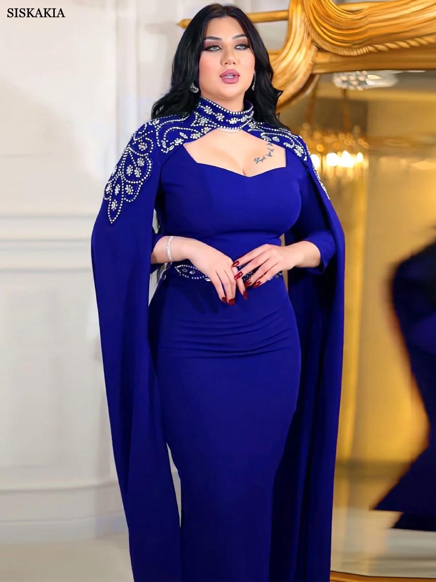 

Siskakia Dubai Saudi Fashion Dress Elegant Diamonds Evening Party Gown Abayas Middle Eastern Moroccan African Arab Clothing 2024