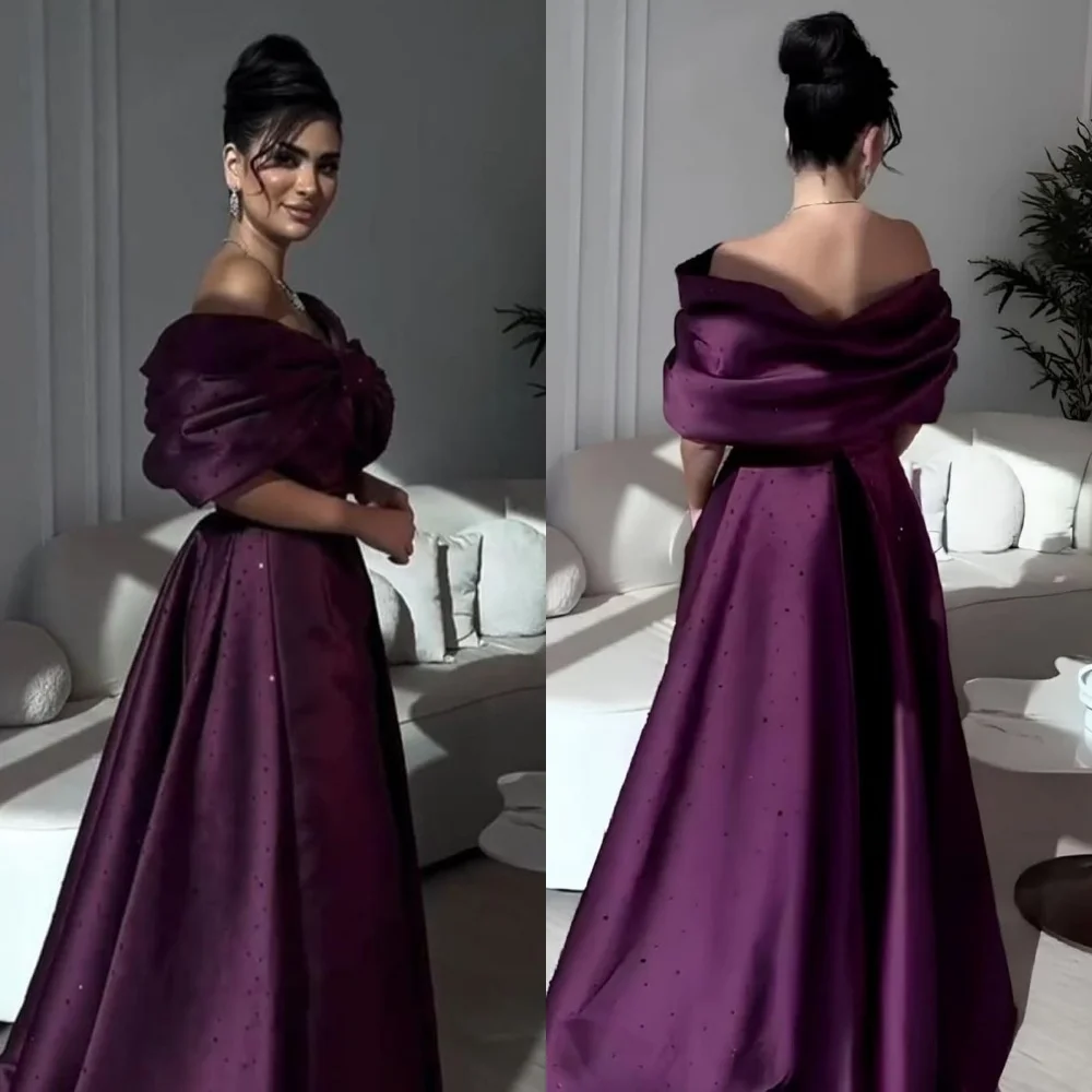 

Customized High Quality Exquisite Charmeuse Pleat A-line Off-the-shoulder Long Dresses Bespoke Occasion Dresses Matching Elegant