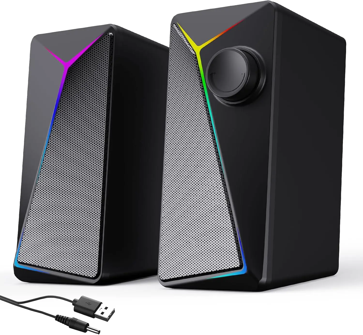 

USB-Powered Computer Speakers with Colorful LED Lights, Stereo Sound for Gaming and Music, Indoor Outdoor Use