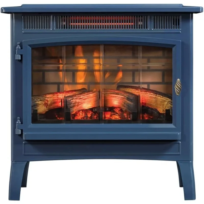 Freestanding Electric Fireplace Stove Heater with 3D Flame Effect for 1,000 Sq  Navy  Charming Design To Provide You with Warmth