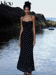 kliou Point Women Dress Classic Fahion Shirring Trim Spaghetti Strap Backless Body-shaping Robe Trend Female Street New Vestidos