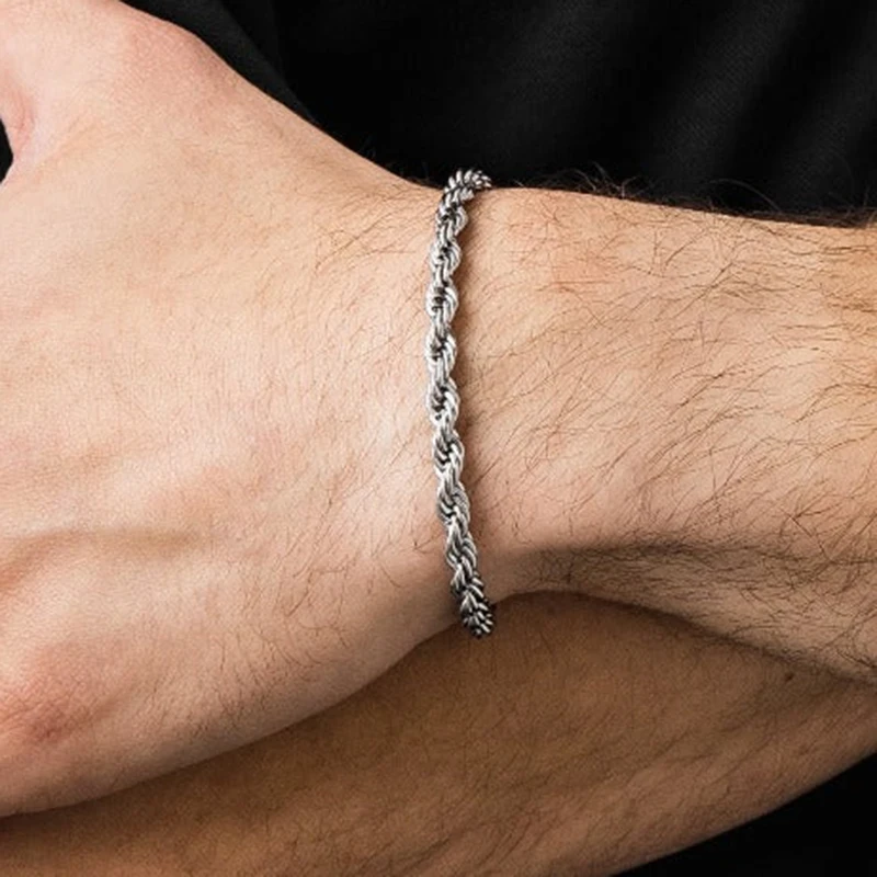 Punk Hip Hop Rope Chain Bracelets For Men Stainless Steel Silver Color Minimalist Twisted Hand Accessories Women Jewelry KAH016 image 2