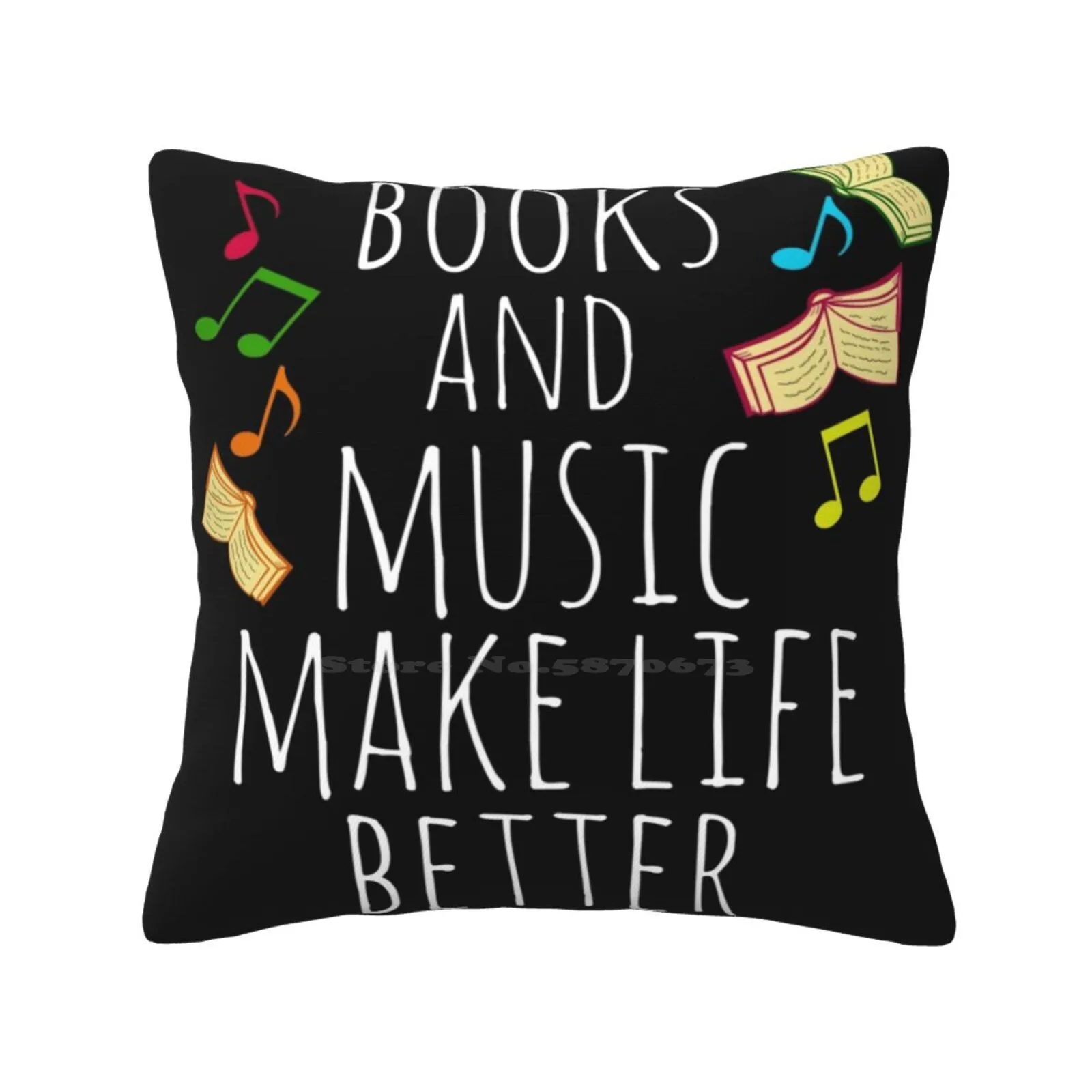 Books And Music Make Life Better Throw Cushion Pillow Cover Tumblr Nerd Fangirling Violin Guitar Song Sing Reading