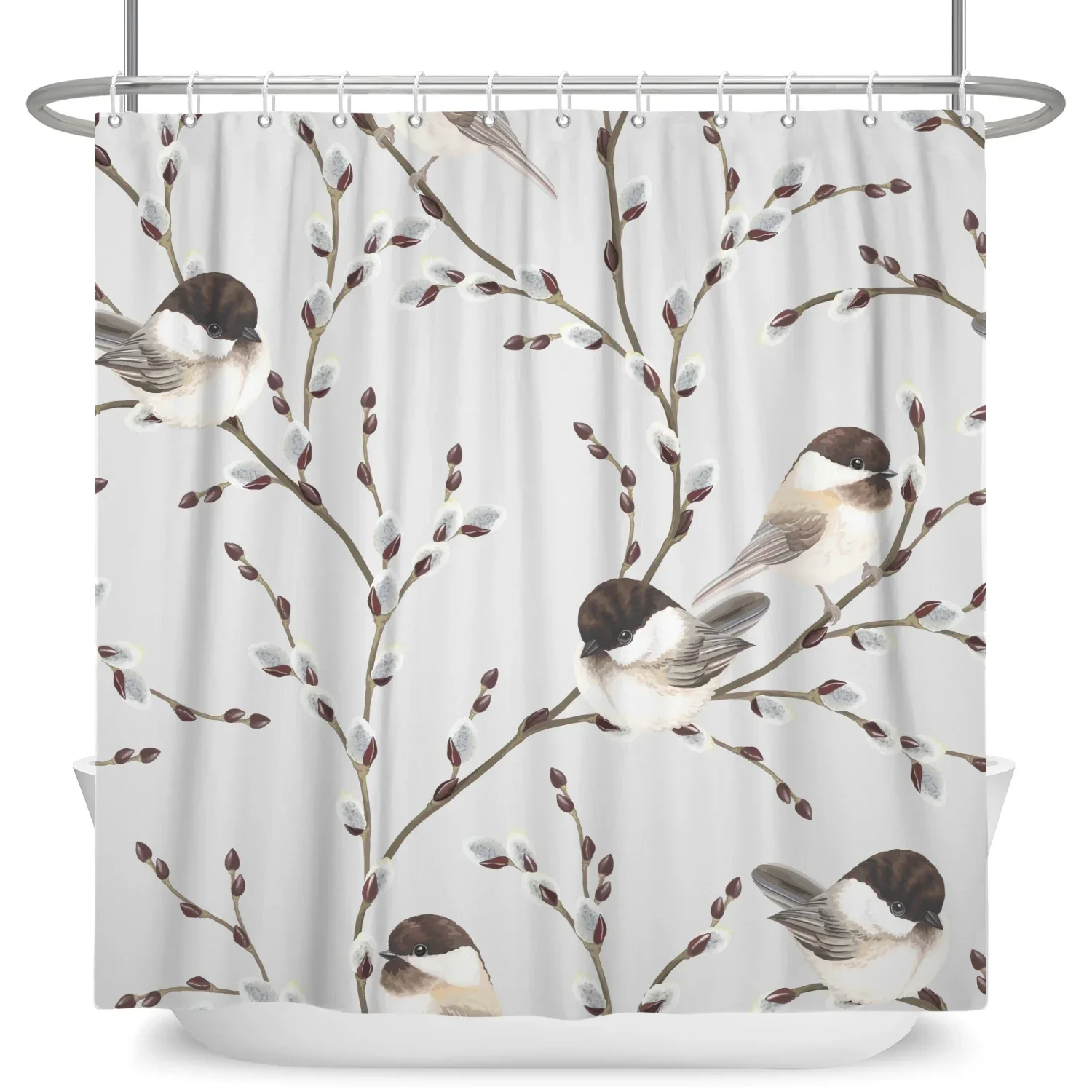 Flowers Bird Shower Curtains Green Bamboo Watercolour Floral Plants Hummingbirds Bath Curtain Modern Fabric Bathroom Decor Sets