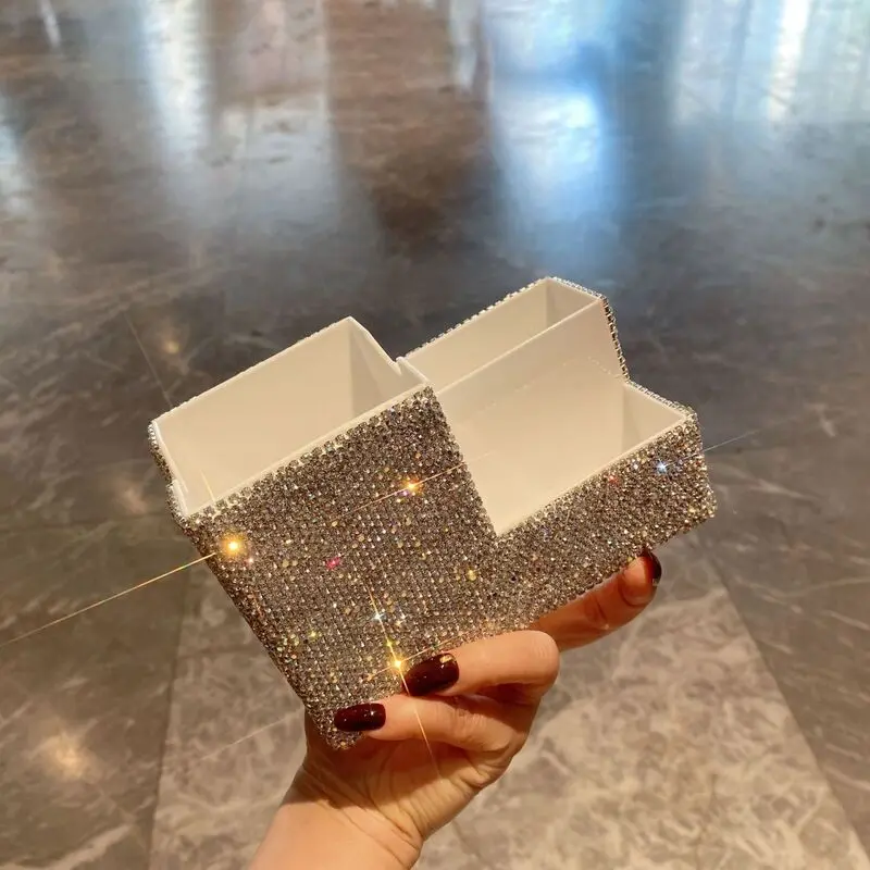 Makeup Brush Storage Box, High Appearance Level Diamond-encrusted Compartments, Cosmetics Dressing Table Organization Box