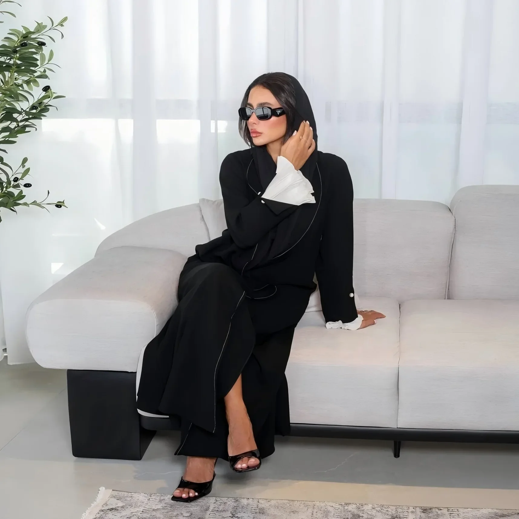 Verano Casual mangas hendidura plisada Medio Oriente musulmán mujer moda artesanía chaqueta Abaya bata cárdigan