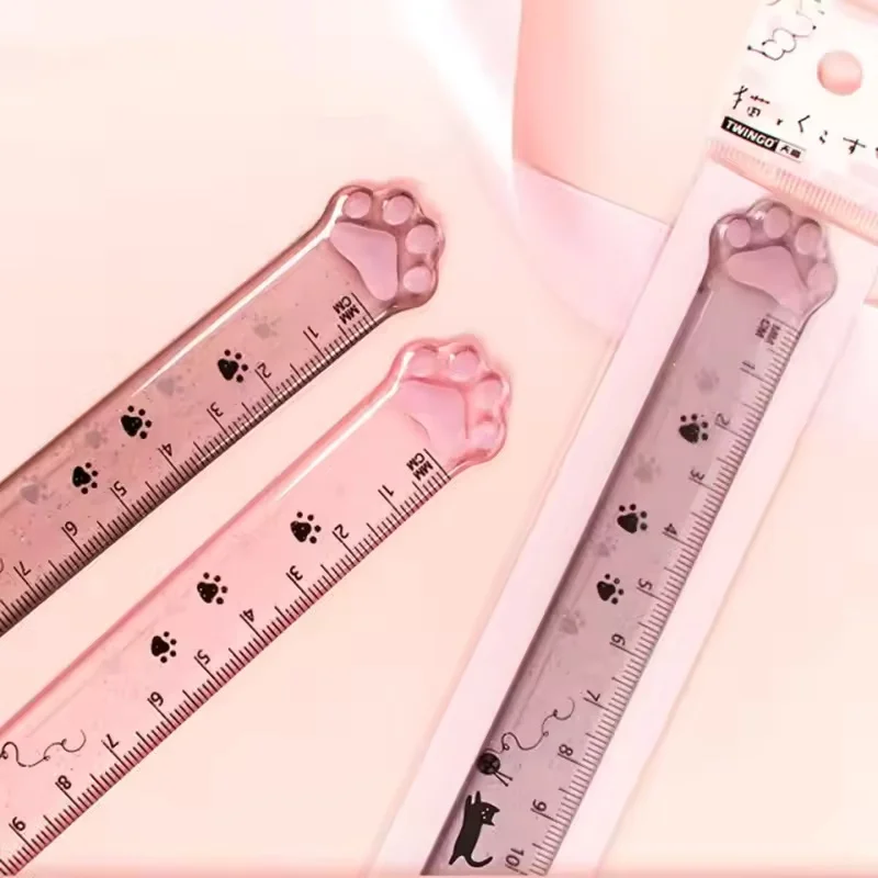 15cm Cat Paw Plastic Straight Ruler Transparent Aesthetic Measuring Ruler Student Daily Study Stationery Supplies