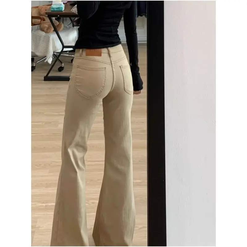 Women Slightly Flared Jeans fSpring/autumn New Pear-shaped Pants female Not Clingy To The Legs, Loose Slim Straight Flared Pants
