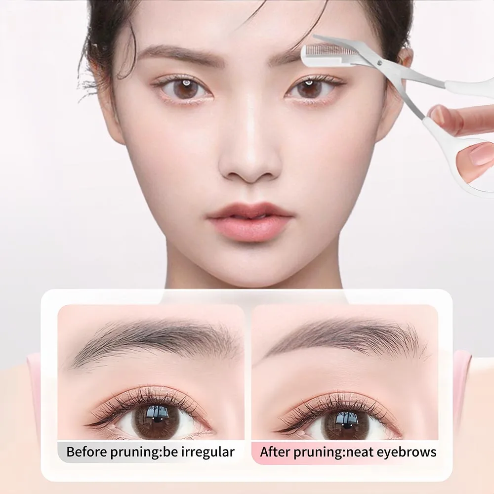 眉毛トリマーメイクアップツールステンレス鋼眉毛はさみコーム付き脱毛完璧な眉毛整形美容メイクアップツール