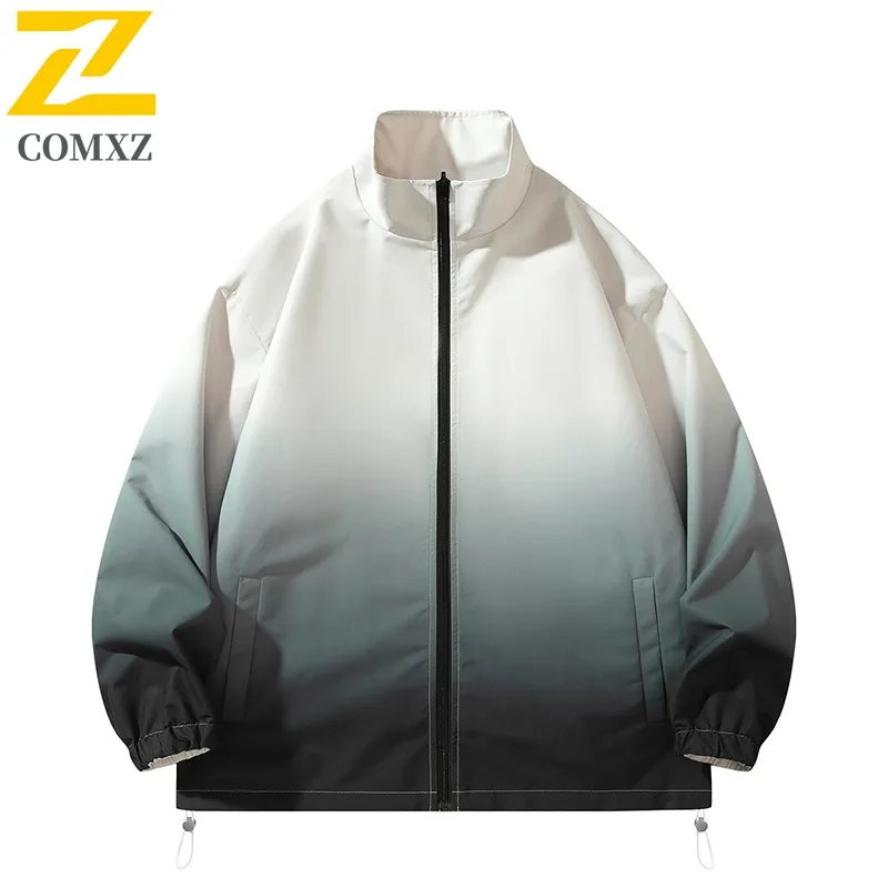 

COMXZ 2024, мужская двусторонняя куртка с градиентом, осенняя спецодежда, уличная повседневная ветровка для пар, походная ветровка, легкая и удобная
