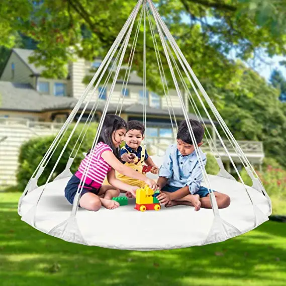 Double Round Hanging Swing Saucer Style Hammock Bed Featuring A Circular Frame And Support Pillow