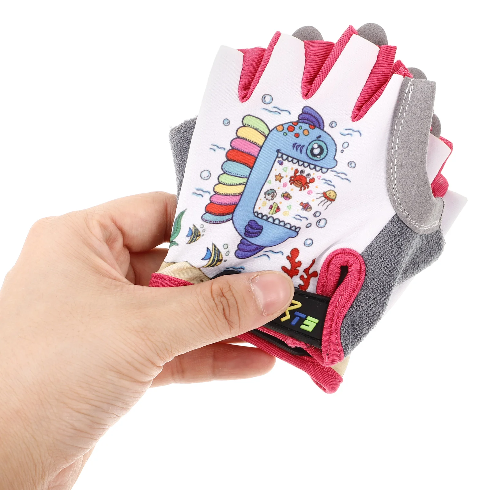 

Children Half Finger Gloves Outdoor Protection Anti Slip Breathable Roller Skating Balance Bike Riding Kids Gloves Pink Fish
