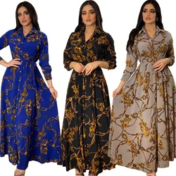 Neue Herbst muslimische Frauen Hemd Kleid marok kanis chen Kaftan Langarm Truthahn Dubai Print Abaya islamische Kleidung Vestido Indien Kleider